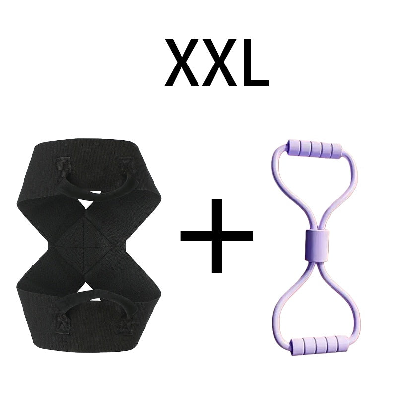 XXL resistance band set with black figure-8 and purple handle bands for fitness training