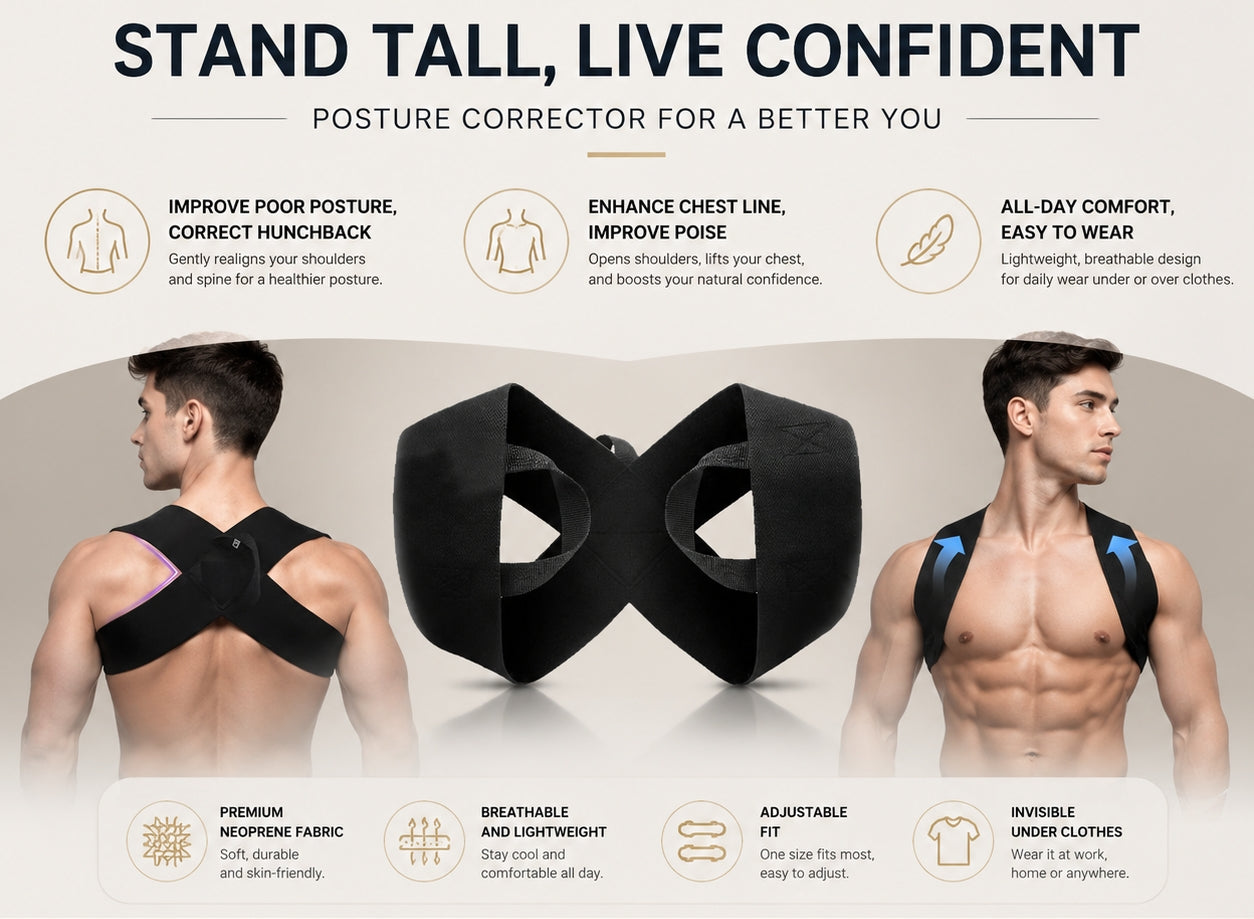 Posture corrector for improved alignment, comfort, and confidence with adjustable fit