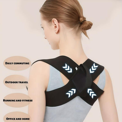 Posture corrector with reflective arrows for daily commuting, fitness, and office use