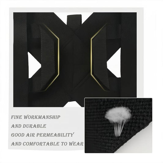 Black durable strap with gold trim, fine workmanship and breathable fabric for comfort