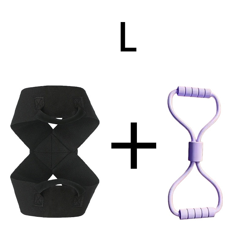 Black resistance band and purple handle grip for home workouts