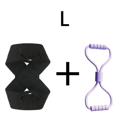 Black resistance band and purple handle grip for home workouts