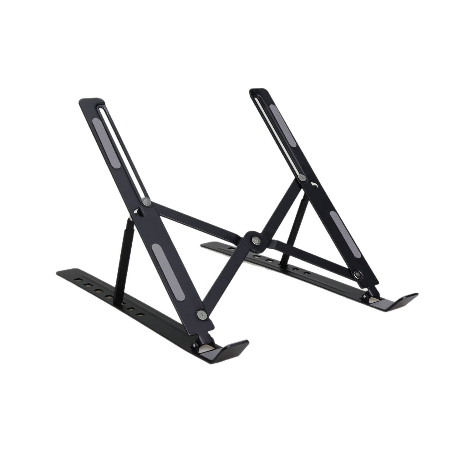 Adjustable black laptop stand with sleek design for ergonomic workspace setup