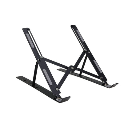 Adjustable black laptop stand with sleek design for ergonomic workspace setup