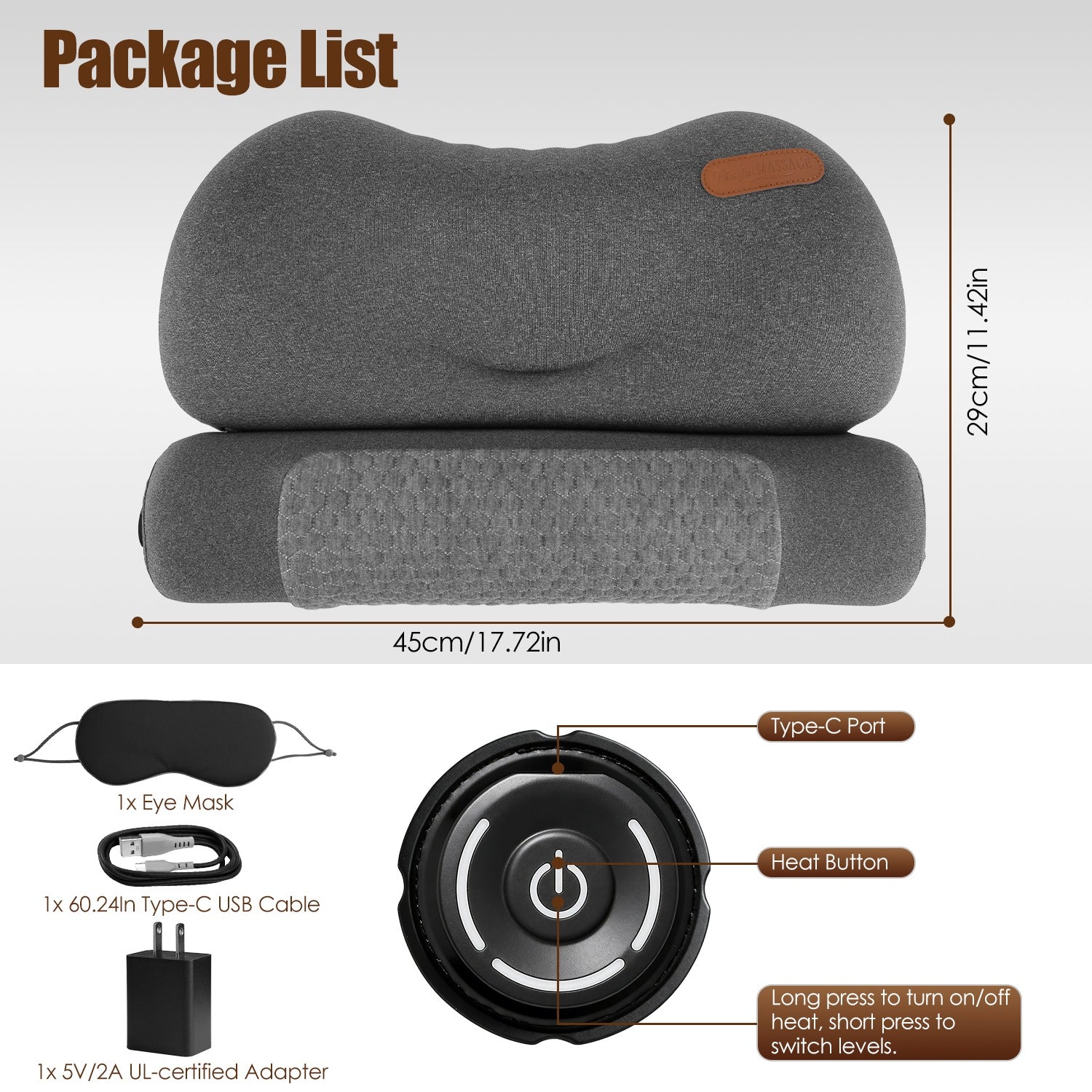 USB Heated Memory Foam Neck Pillow With Eye Mask — product view 8