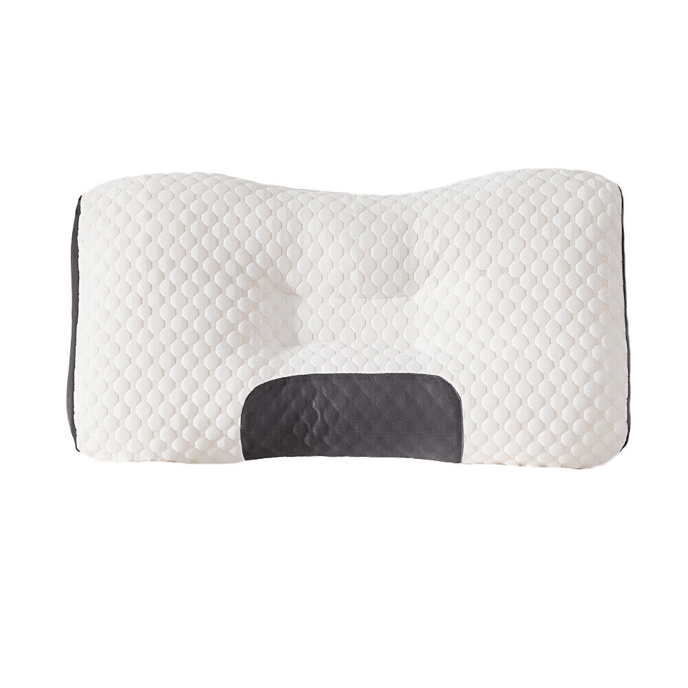 Contoured cervical neck pillow in white and grey