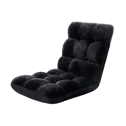Black adjustable folding floor lounge chair, 14 positions