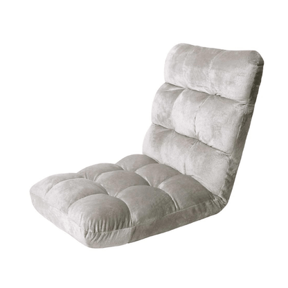 Grey adjustable folding floor lounge chair, 14 positions