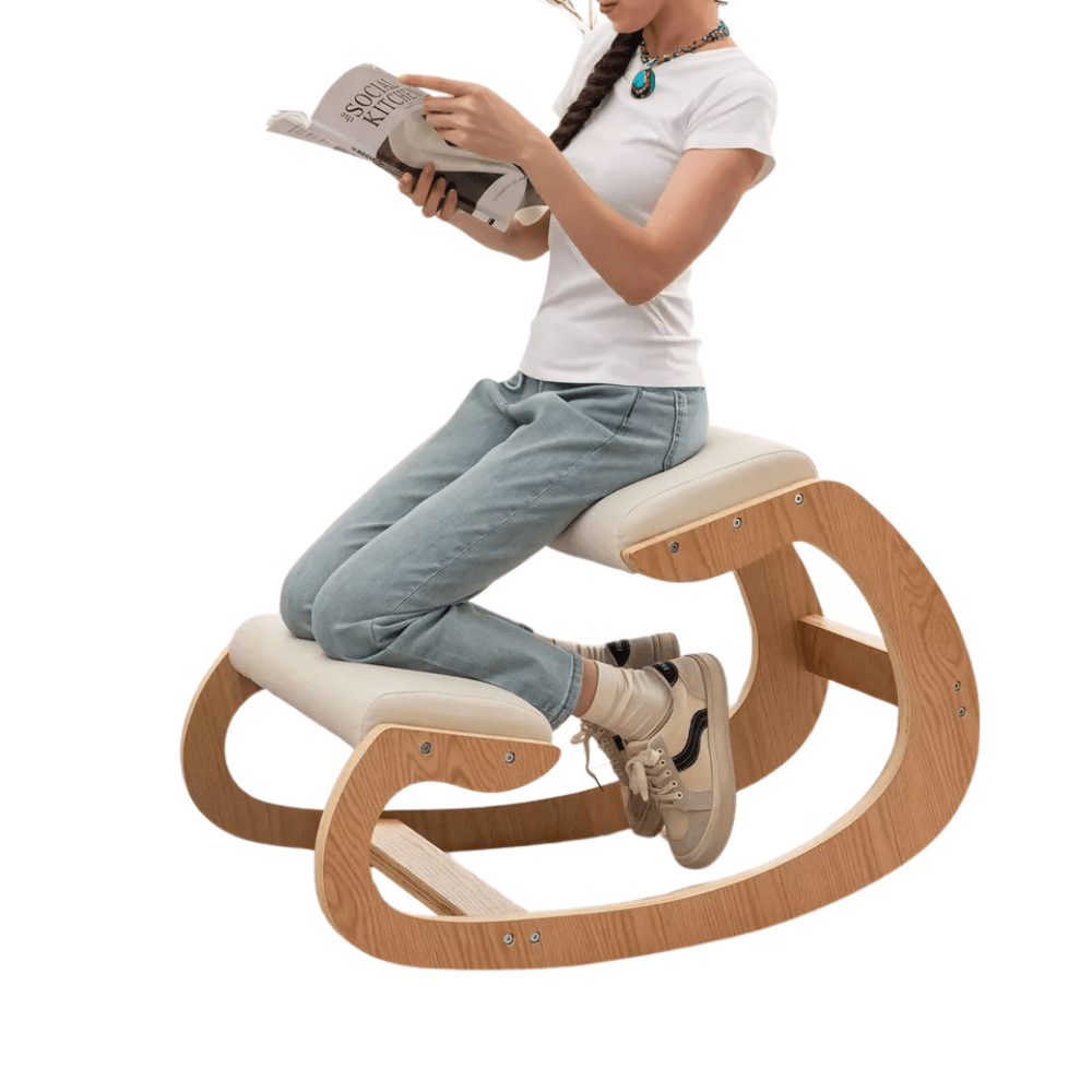 Wooden Ergonomic Kneeling Chair – Beige — product view 3
