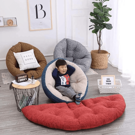Round Cozy Nest Floor Chair – Grey & Beige — product view 2