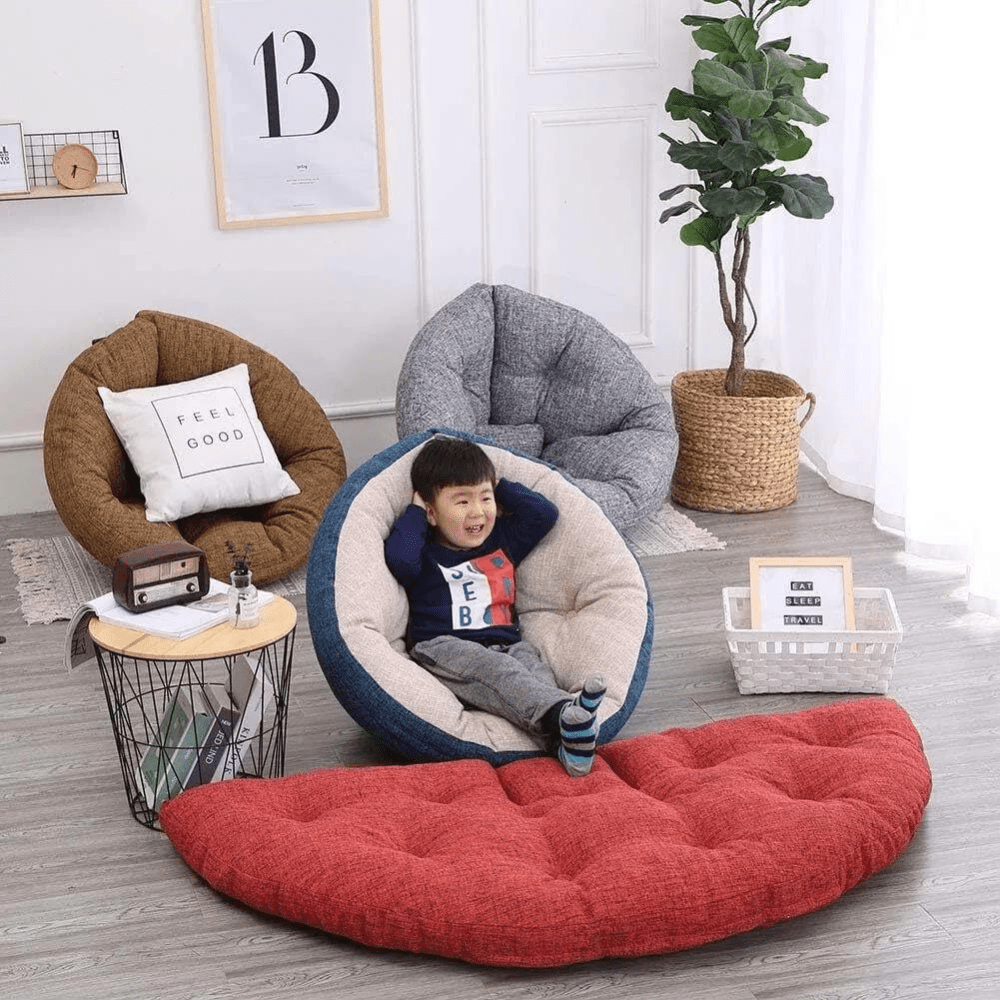 Round Cozy Nest Floor Chair – Navy & Beige — product view 2