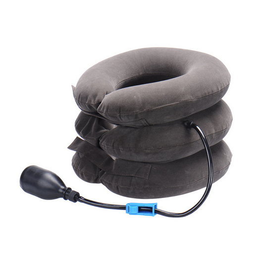 Inflatable travel neck pillow with hand pump