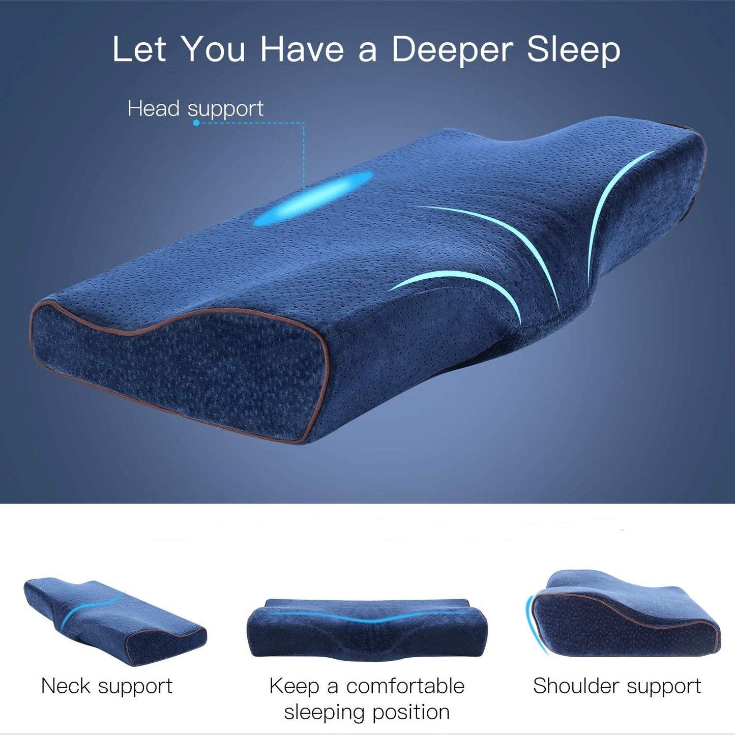 Contoured Cervical Neck Pillow – Navy — product view 5