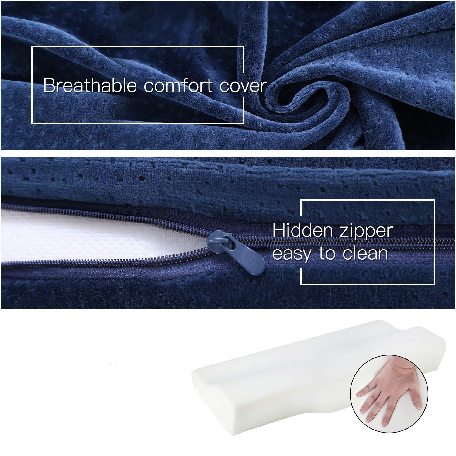 Contoured Cervical Neck Pillow – Navy — product view 6