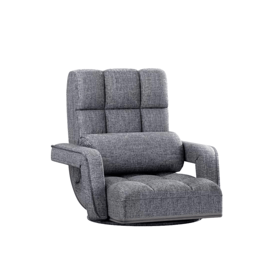Grey reclining swivel floor chair with armrests