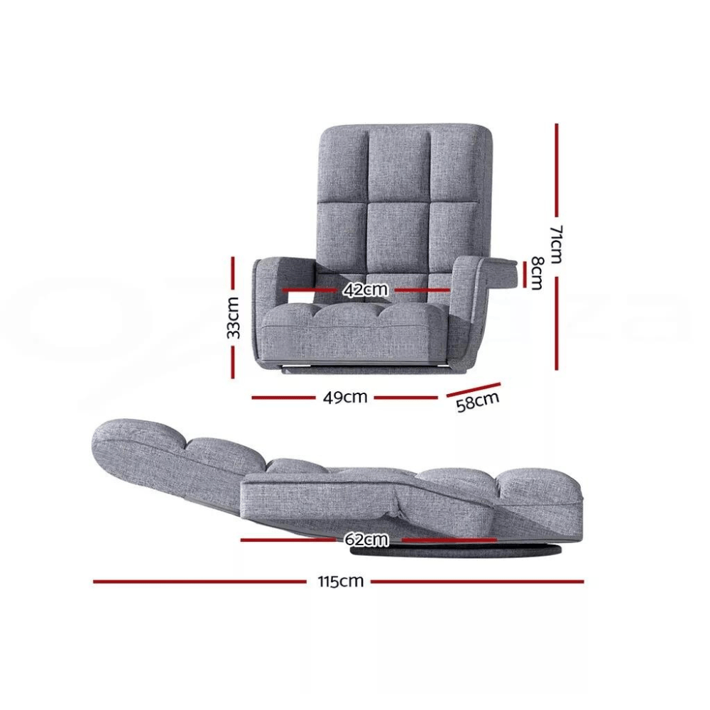 Reclining Swivel Floor Chair with Armrests – Grey — product view 3