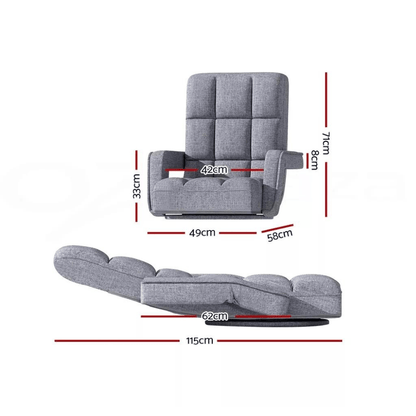 Reclining Swivel Floor Chair with Armrests – Grey — product view 3