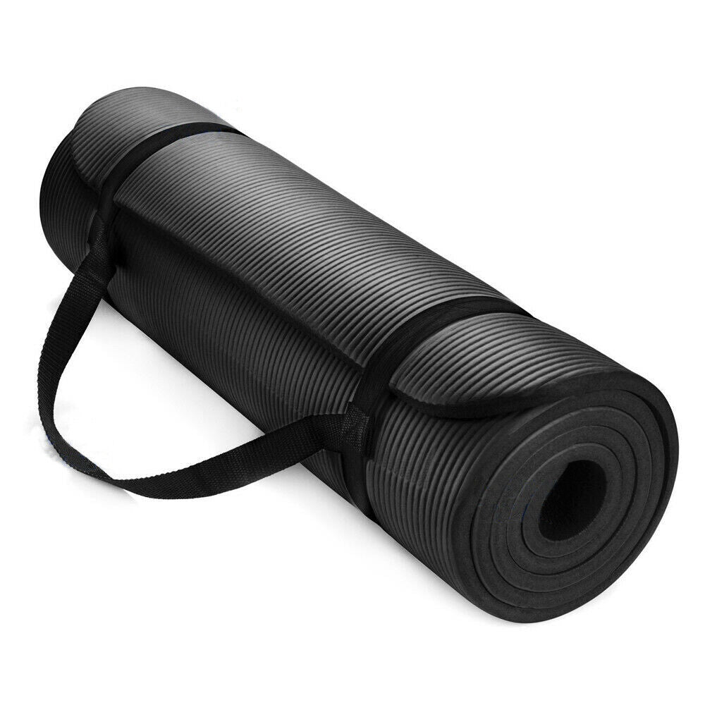 Non-slip yoga mat rolled with carry strap