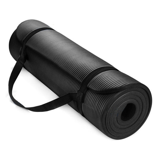 Non-slip yoga mat rolled with carry strap
