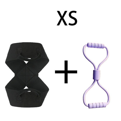 XS resistance band set with black figure-8 strap and purple loop handle for home workouts
