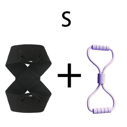Black resistance band with handles + purple figure 8 band for home fitness workouts