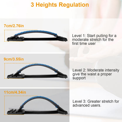 Adjustable back stretcher with 3 height levels for moderate to advanced waist support