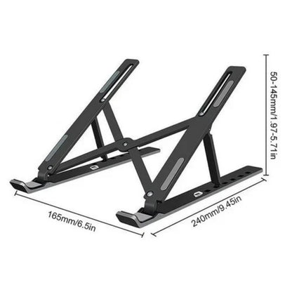 Adjustable laptop stand with dimensions for ergonomic desk setup