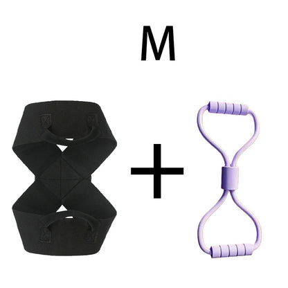 Black resistance band harness + purple figure 8 exercise band for home workouts