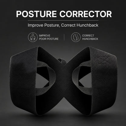 Black posture corrector for improving posture and correcting hunchback, designed for back support.